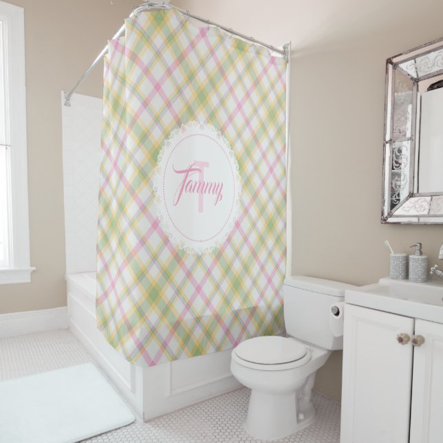 Monogram Shower Curtain - Spring Plaid {S2D18} (In Situ)
