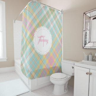 Monogram Shower Curtain - Spring Plaid {S2D19}