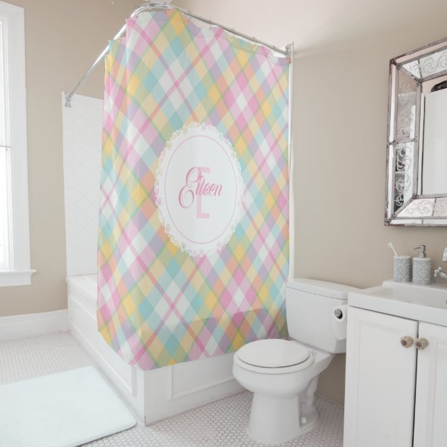 Monogram Shower Curtain - Spring Plaid {S2D20} (In Situ)