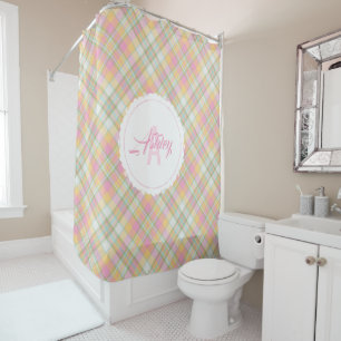 Monogram Shower Curtain - Spring Plaid {S2D21}