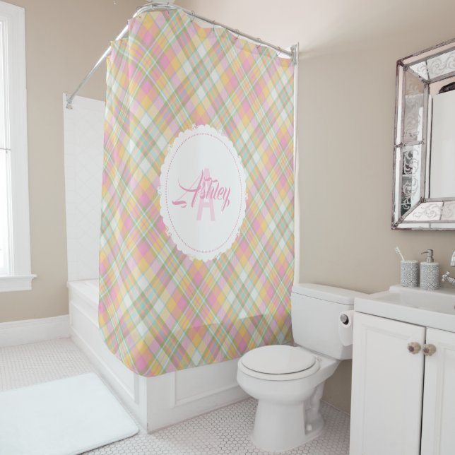 Monogram Shower Curtain - Spring Plaid {S2D21} (In Situ)