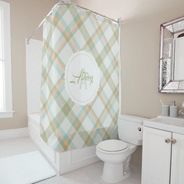 Monogram Shower Curtain - Spring Plaid {S2D22} (In Situ)