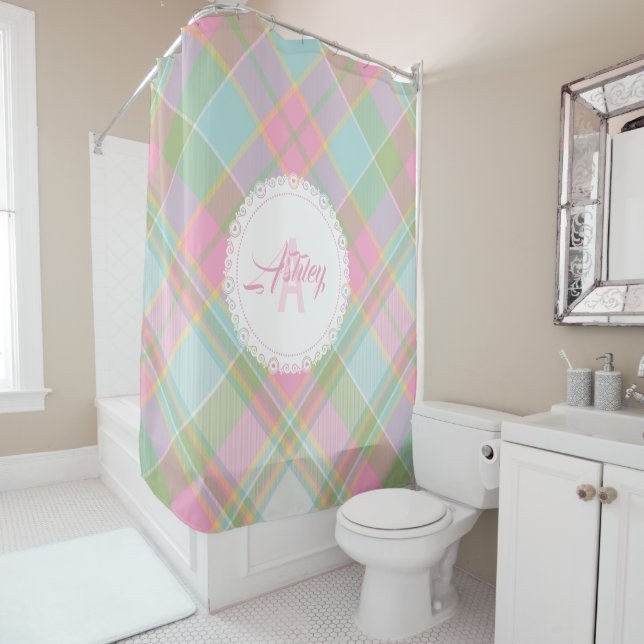 Monogram Shower Curtain - Spring Plaid {S2D25} (In Situ)