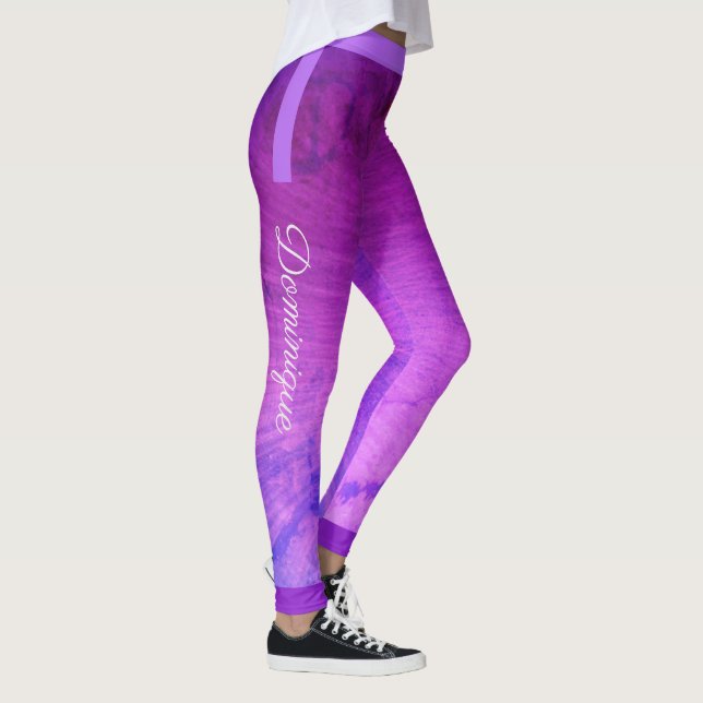 Monogram Side Stripes on Gradient Purple Grunge Leggings (Right)