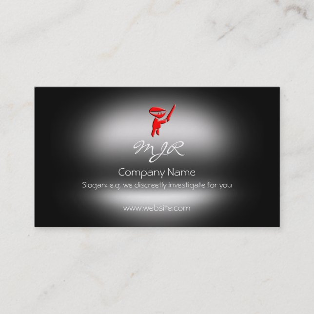 Monogram, Silent red ninja, metallic-effect Business Card (Front)