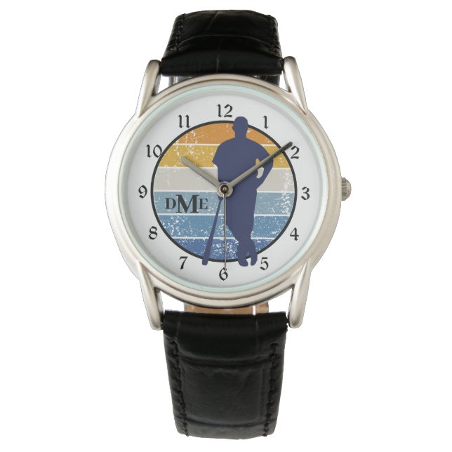 Monogram Silhouette Baseball Player Retro  Watch (Front)