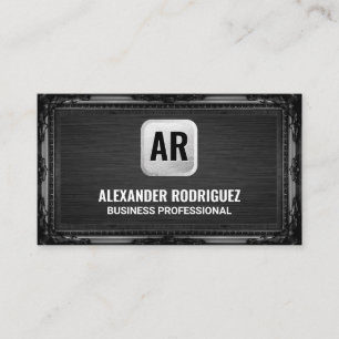 Monogram Silver Backing Antique Black Frame Business Card