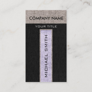 Monogram Silver & Black Burlap Linen Rustic Jute Business Card