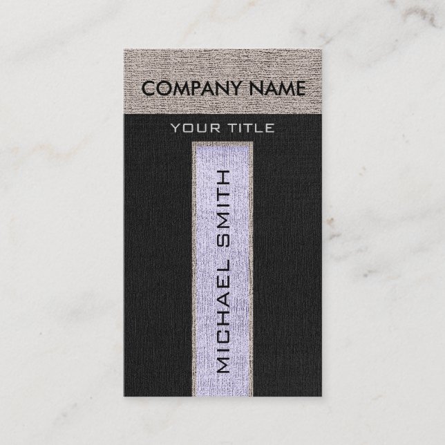 Monogram Silver & Black Burlap Linen Rustic Jute Business Card (Front)