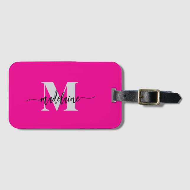 Monogram Silver Black Pink Personal Luggage Tag (Front Horizontal)