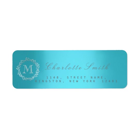 Monogram Silver Blue Return Address Labels