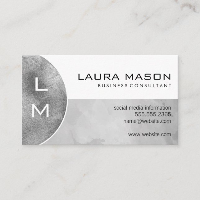 Monogram | Silver Brushed Business Card (Front)