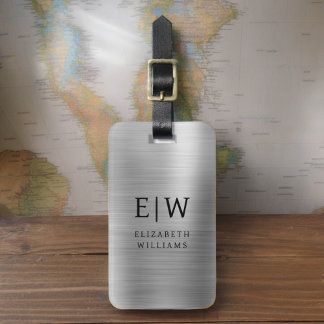 Monogram Silver Brushed Metallic Elegant Luggage Tag