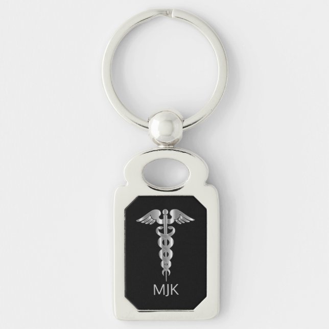 Monogram Silver Caduceus   Key Ring (Front)
