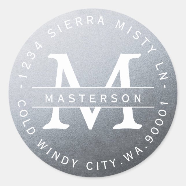 Monogram Silver Circular Return Address Label (Front)