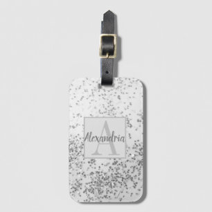 Monogram Silver Confetti   Luggage Tag