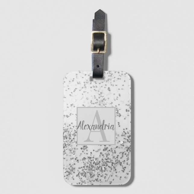Monogram Silver Confetti   Luggage Tag (Front Vertical)