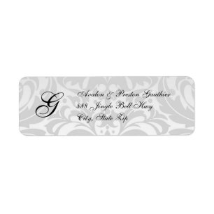 Monogram Silver Damask Christmas Address Labels