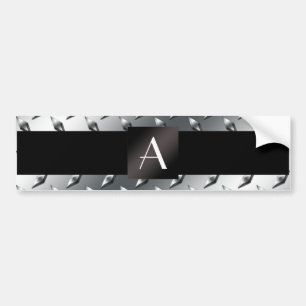 Monogram silver diamond steel plate pattern bumper sticker