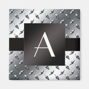 Monogram silver diamond steel plate pattern magnet