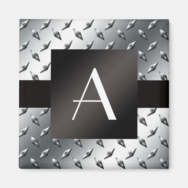 Monogram silver diamond steel plate pattern magnet (Front)