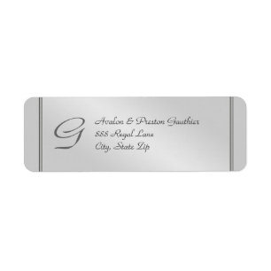 Monogram Silver Faux Metal Wedding Address Label