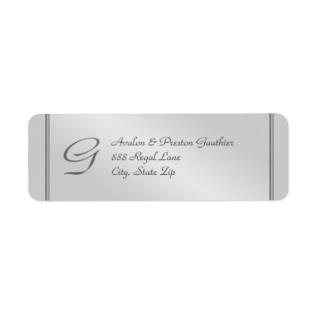 Monogram Silver Faux Metal  Wedding Address Label (Front)
