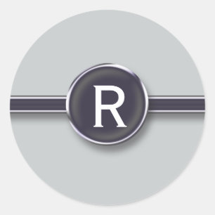 Monogram Silver Foil Typewriter Letter Classic Round Sticker