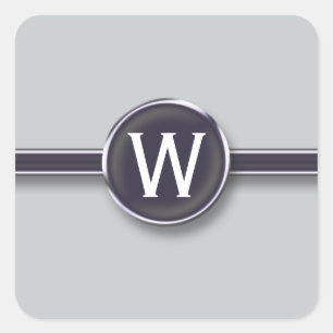 Monogram Silver Foil Typewriter Letter Square Sticker