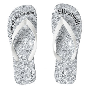 Monogram Silver Glam Glitter Mother of Bride Groom Flip Flops