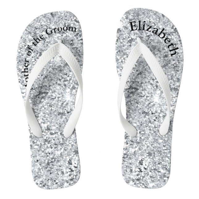 Monogram Silver Glam Glitter Mother of Bride Groom Flip Flops (Footbed)