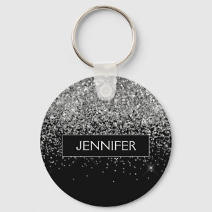 Monogram Silver Glam Glitter Sparkle Name Key Ring
