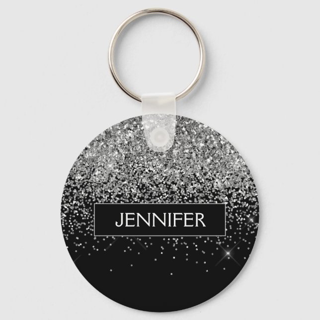 Monogram Silver Glam Glitter Sparkle Name Key Ring (Front)