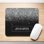 Monogram Silver Glam Glitter Sparkle Name Mouse Mat<br><div class="desc">Silver and Black Faux Glitter Sparkle Elegant and Modern Chic Trendy Luxury Monogrammed Mouse Pad. These monogram - add your own name customised mousepad can be updated with your name.</div>