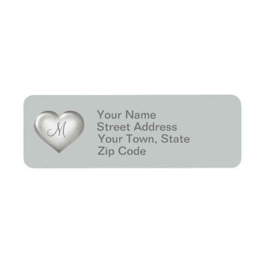 Monogram silver glass heart return address label