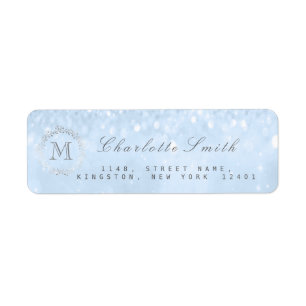 Monogram Silver Glitter Blue Return Address Labels
