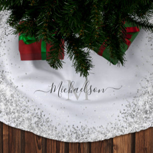 Monogram Silver Glitter Girly Glam Brushed Polyester Tree Skirt