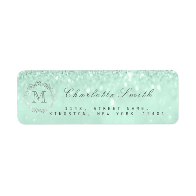 Monogram Silver Glitter Mint Green RSVP Bridal (Front)