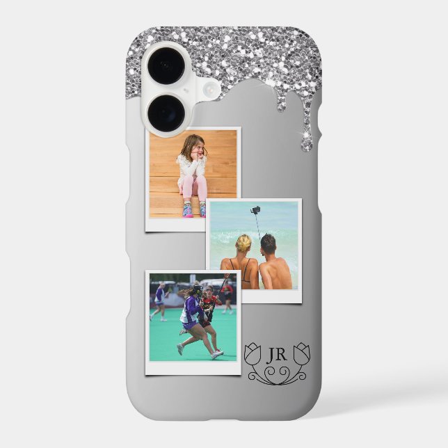 Monogram Silver Glitter Photo Template iPhone 11 (Back)