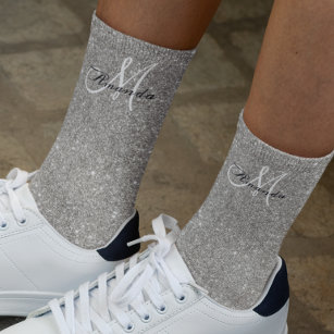 Monogram Silver Glitter Sparkle Personalised Socks