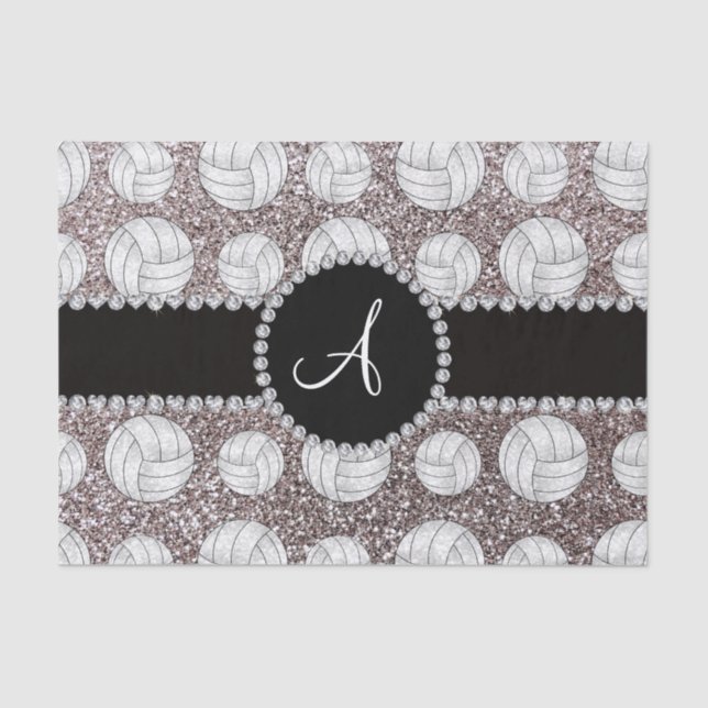 Monogram silver glitter volleyballs tissue paper (Front)