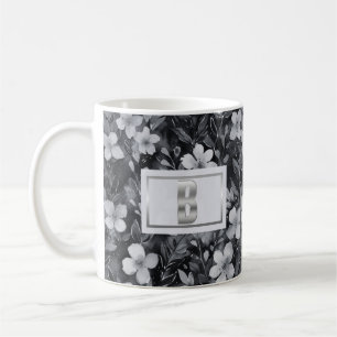 Monogram Silver Letter Floral Watercolor Coffee Mug