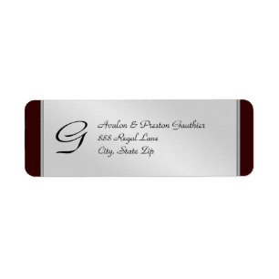 Monogram Silver Metal Black Wedding Address Label