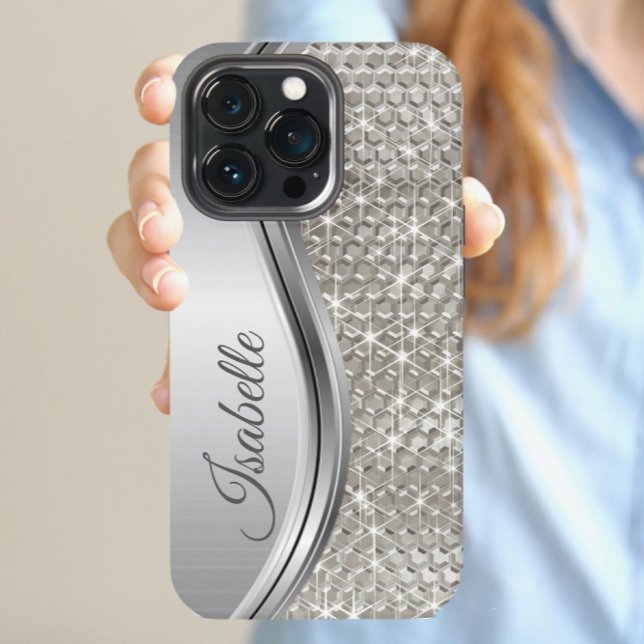 Monogram Silver Metal Glitter look Bling Samsung Galaxy S22 Case (Creator Uploaded)