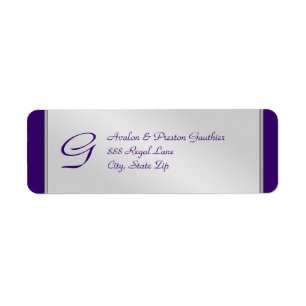 Monogram Silver Metal Purple Wedding Address Label