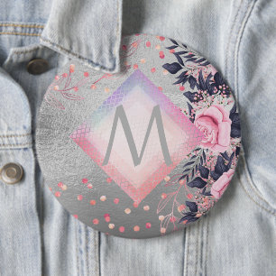 Monogram Silver Navy Rosegold Girly Newlyweds Gift 6 Cm Round Badge