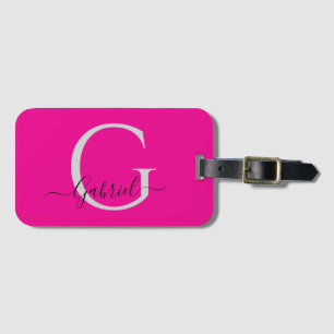 Monogram Silver Pink Black Personal Travel Luggage Tag