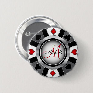 Monogram Silver Poker Chip Casino Design 6 Cm Round Badge