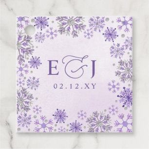 Monogram Silver Purple Snowflakes Winter Wedding Favour Tags