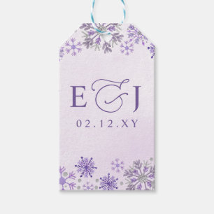 Monogram Silver Purple Snowflakes Winter Wedding Gift Tags